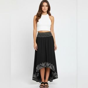 NWT Black Embroidered  Hi Lo Maxi Skirt Size S/M